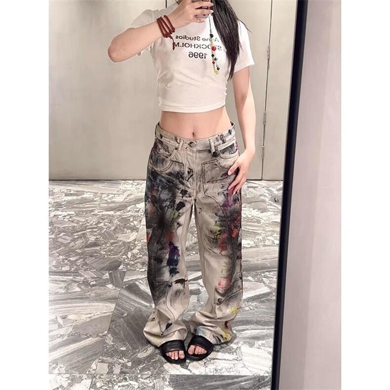 W10141-P60网图现货1981美式做旧涂鸦脏脏牛仔裤个性复古长裤,男装牛仔裤,星座1608-2