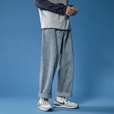 主推 港风简约百搭浅色水洗牛仔裤男潮 中性九分直筒长裤F102-p35图片