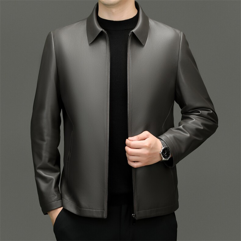 海宁真皮皮衣2025年秋季新款纯色翻领拉链绵羊皮皮衣外套中老年春，男装皮衣，电商B360A（原721A）