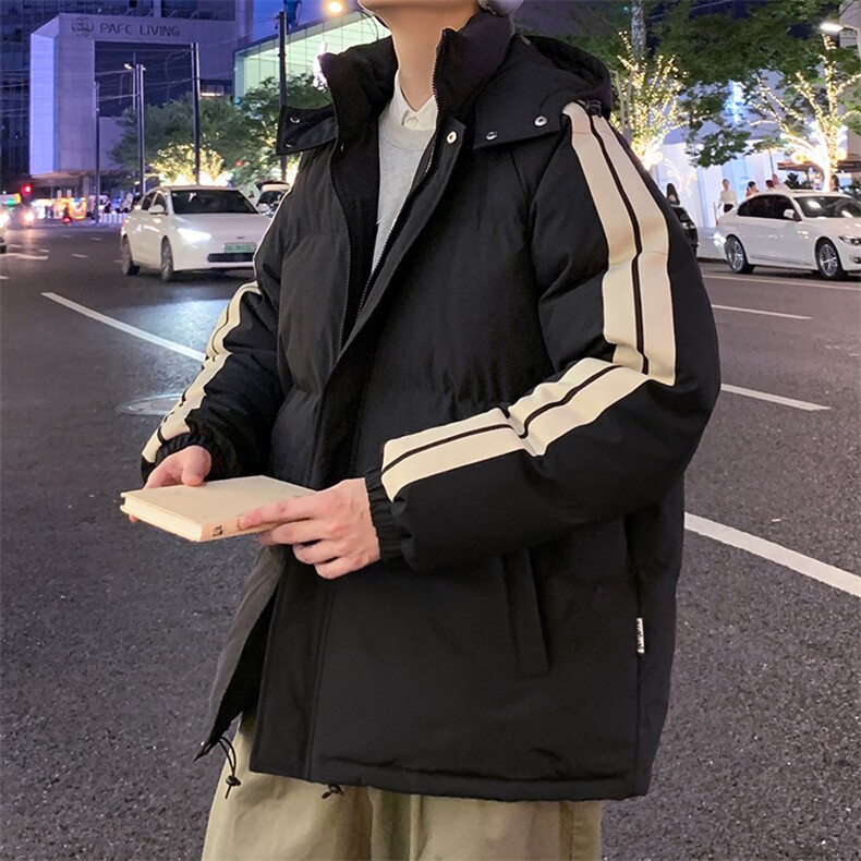 秋冬立领棉衣潮流连帽竖条样式宽松港风情侣棉袄外套MY9303-P95,男装棉衣,电商A128