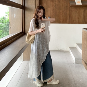 提花蕾丝短袖T恤阔腿裤两件套女夏季2025新款时尚气质不规则上衣图片