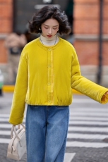 水衣源8815款冬季圆领短款宽松加棉丝绒棉服女纯色时尚外套，女装棉衣/棉服，水衣源