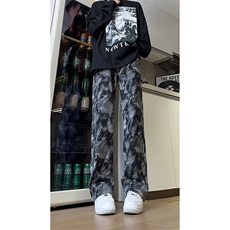 现货美式复古迷彩工装裤宽松直筒提花牛仔裤男K5822-P50控78，男装牛仔裤，星座205