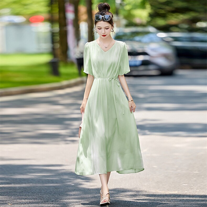 夏季雪纺连衣裙女2025新款高级感法式气质收腰显瘦减龄绝美长裙子,女装连衣裙,众宇琦