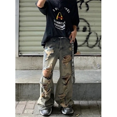 气质原宿潮流新款慵懒百搭破洞废土风水洗小众牛仔裤男NM771，男装牛仔裤，星座1116A（原606A-3）