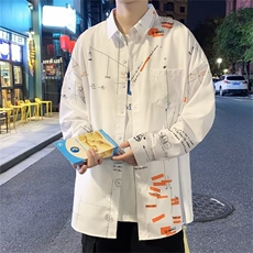 春秋季ins潮流衬衫男宽松印花长袖衬衣港风百搭外套W6981-P28，男装衬衫，星座512-2