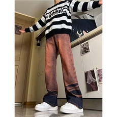 美式复古渐变牛仔裤男春秋季休闲设计感直筒微喇叭裤，男装牛仔裤，星座410-6（原星座1304-1）