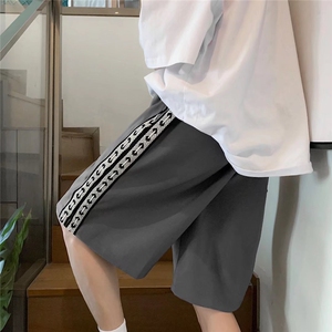 夏季休闲短裤男ins简约撞色拼接宽松直筒垂感五分运动裤DK506P25图片