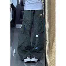 多口袋直筒工装牛仔裤女早春宽松小花刺绣伞兵裤阔腿长裤KN1061，男装休闲裤，星座1116A（原606A-3）