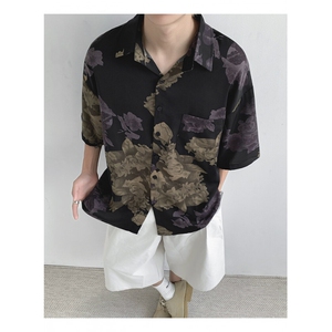 冰丝薄款印花衬衫夏季休闲ins痞帅风短袖沙滩衬衣男C0209-P35图片
