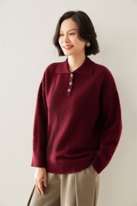 polo领纯色35%羊绒衫女宽松半高领秋冬季毛衣图片