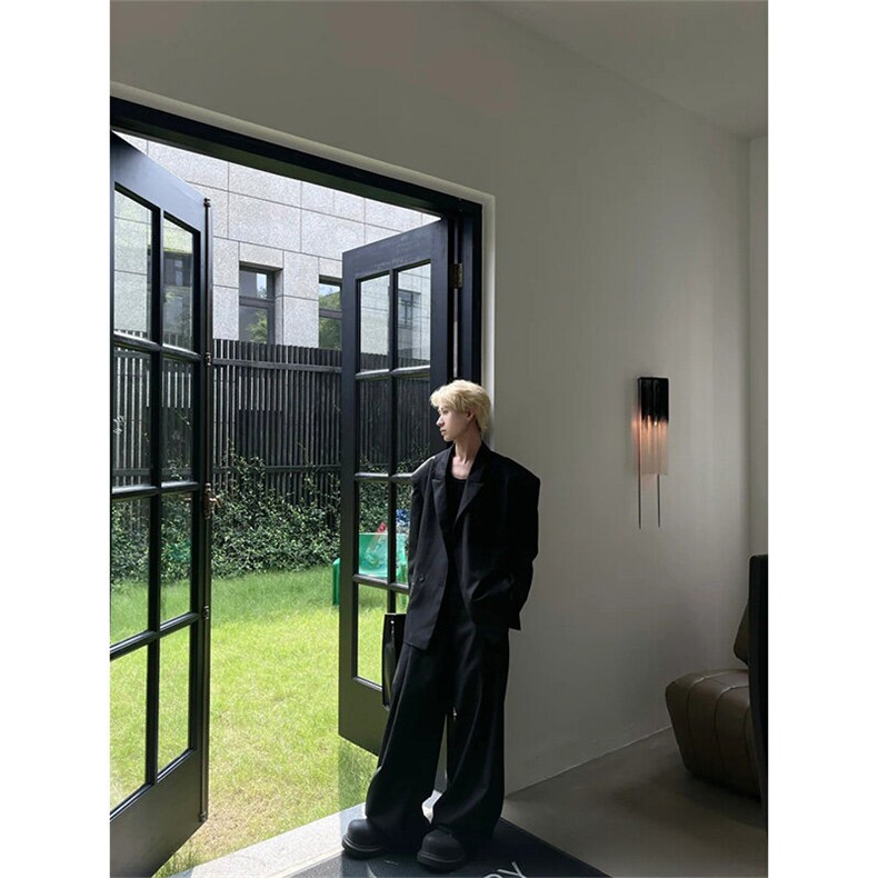 现货~戗驳领西装外套垫肩休闲宽松挺阔黑色男女西服夹克X892-P105,男装夹克,星座1004-3