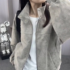 美式复古皮衣男女春秋季潮牌宽松高级感翻领机车夹克棕色pu皮外套，男装夹克，星座506A