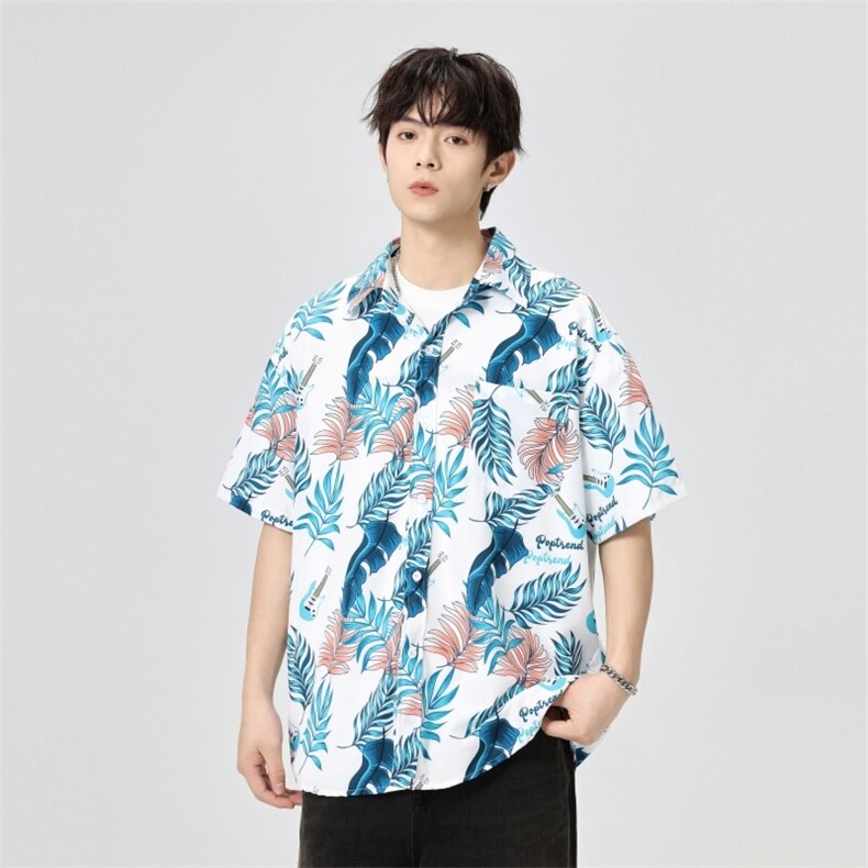 夏季短袖衬衫男潮牌袖宽松衬衣花衬衫C2083-特P38,男装衬衫,星座210-1