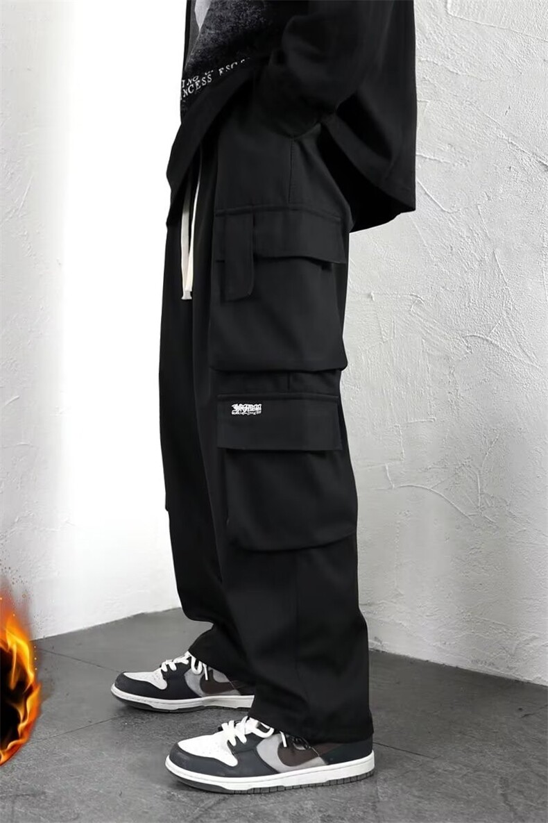 黑色工装裤男士潮牌阔腿休闲长裤冬季男生直筒宽松裤子加绒,男装休闲裤,星座218-1（原230）
