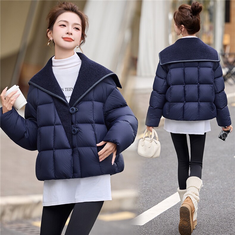 【现货现货】2025冬季新款短款羽绒服加厚保暖大翻领外套90白鸭绒,女装羽绒服,一安秀