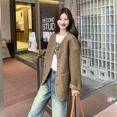 新款主推麂皮绒复合毛圈呢外套8902-P155-K238，女装短外套，2C129