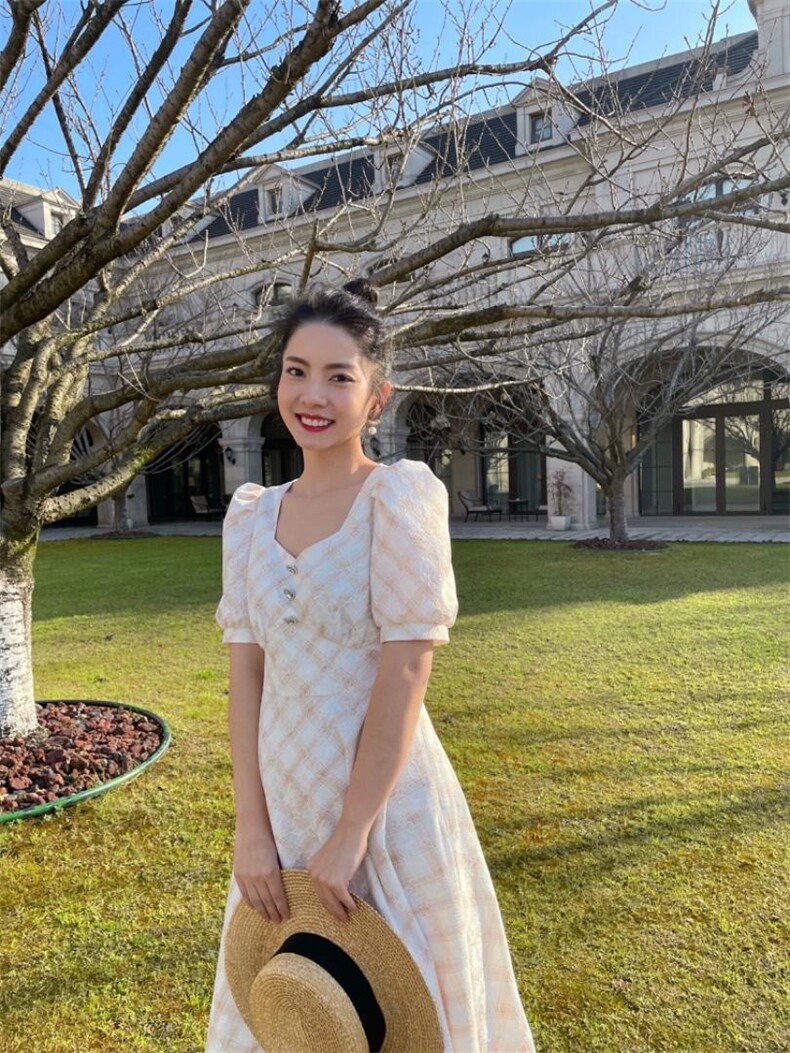 【现货】蕾丝复合格纹连衣裙,女装连衣裙,欧尼蒂