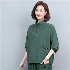 2024春款灯芯绒宽松显瘦长袖上衣女，女装T恤，悦见她