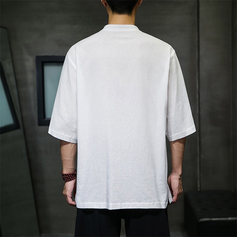 2023风男装盘扣唐装汉服五分袖短袖衬衫A203A-6809,男装T恤,星座815-1（原A203A）