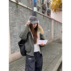 现货重磅boxy短款棉衣座山雕大毛毛领男女棉服水洗工装厚外套，男装棉衣，电商A486-1