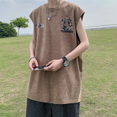 抖音供货、230克现货水洗棉印花宽松版无袖背心D223A-SB2346-P35，男装背心/马甲，电商019-1