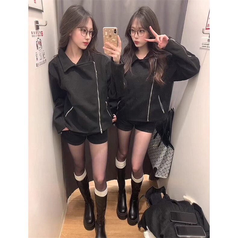 短款毛呢外套男女同款斜拉链解构设计感夹克套DY193-P90,男装夹克,星座1213