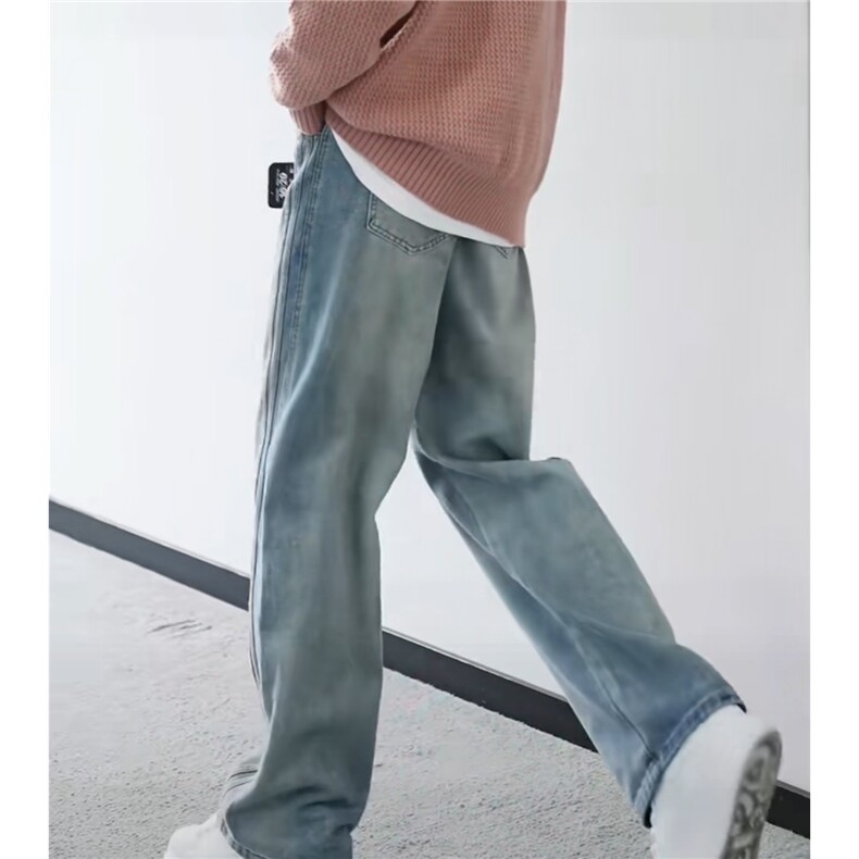 秋冬新款牛仔裤男女直筒休闲百搭抽绳三条杠阔腿长裤WL6011-P45,男装牛仔裤,星座1008
