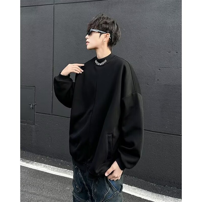 CL9979-P42秋冬字母刺绣开衫立领卫衣男宽松休闲小众设计感外套潮,男装卫衣,电商C233