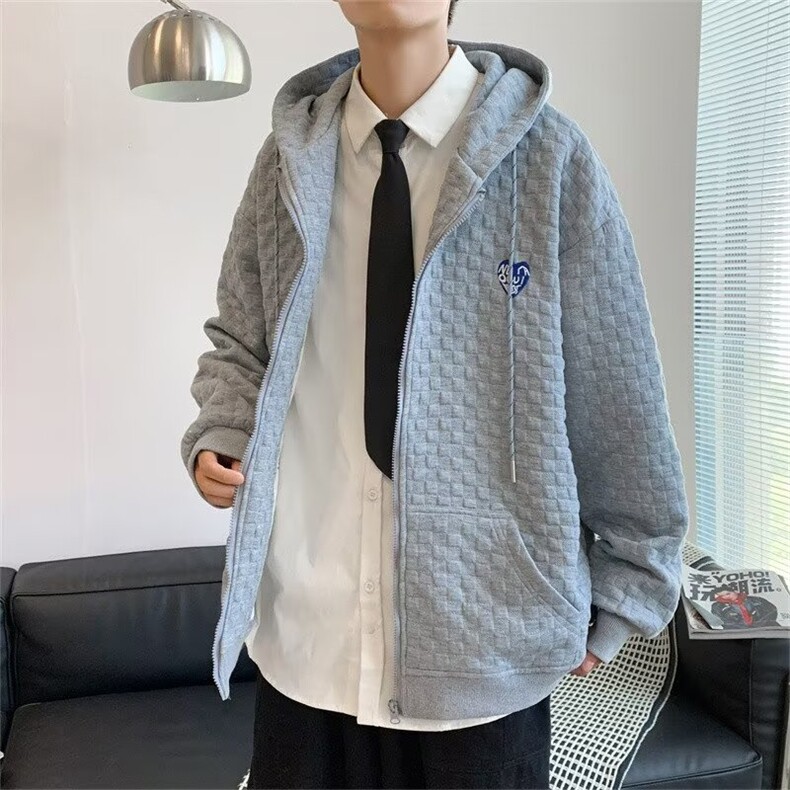 早秋装新款连帽卫衣女宽松华夫格韩版百搭设计感长袖开衫外套，女装短外套，星座1013