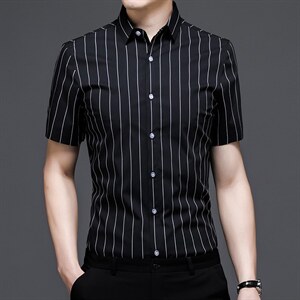 C6850钱塘2020-2常年款精品男士男士短袖休闲高端衬衫竖条纹P55图片