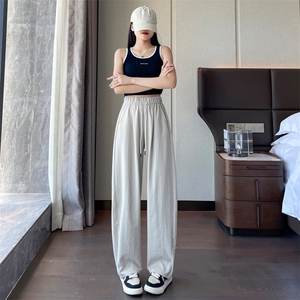 紫色运动阔腿裤女夏薄款2024新款高腰垂感宽松冰丝香蕉弯刀裤图片