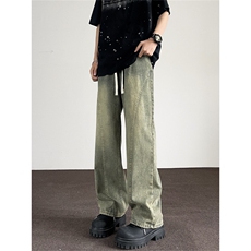 牛仔裤男春季新款美式复古做旧设计感小众宽松直筒裤子XN7599-p45，男装牛仔裤，星座1008-2