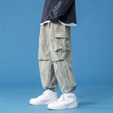 蓝底2024秋冬款宽松迷彩纹多口袋抽绳束脚运动休闲裤2115-P55控69，男装休闲裤，星座914-3