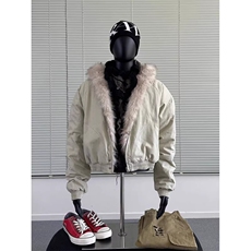 现货高品质美式高街冬季重磅硬挺短款座山雕毛领棉衣男女加厚外套，男装棉衣，电商A486-1