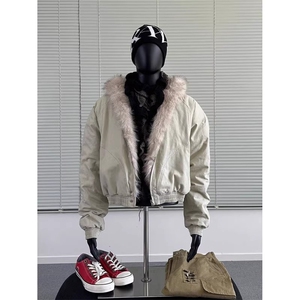 现货高品质美式高街冬季重磅硬挺短款座山雕毛领棉衣男女加厚外套图片