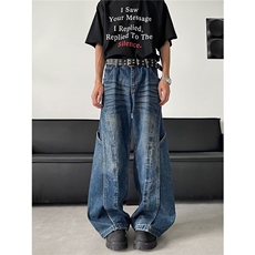 设计感高街牛仔裤男女韩版潮流帅百搭2025夏季ins长裤RK2791-P61，男装牛仔裤，星座412-2
