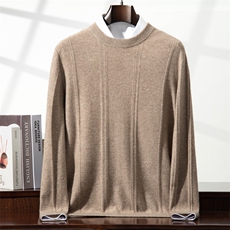 2025年秋季新款百搭12针竖条圆领套头衫，男装针织衫/毛衣，榆莲羊绒