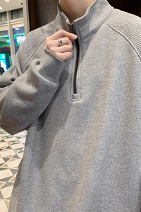 8XL-M 特大码卫衣男纯色百搭条纹肌理立领拉链长袖T恤男WY08P55图片