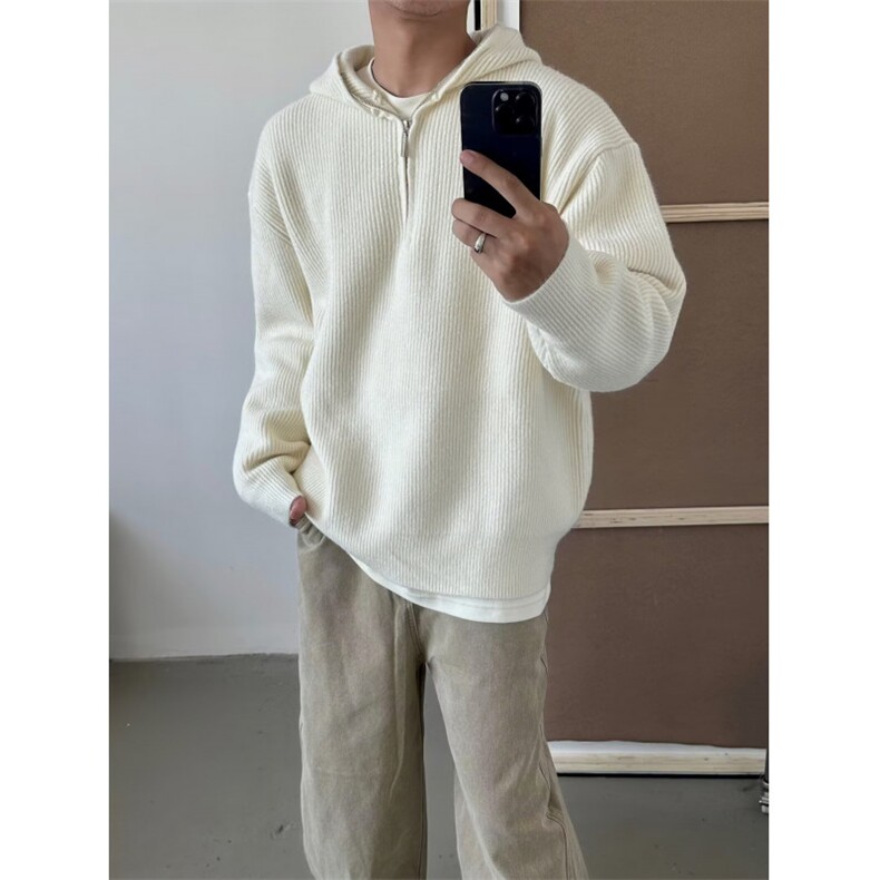 现货JY148-P52痞帅拉链套头毛衣韩版高级感重磅慵懒风网图,男装针织衫/毛衣,星座1501-3
