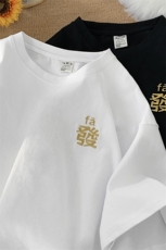 大纯棉港风刺绣宽松纯棉短袖男T恤X416b-1-DT391-P28限39，男装T恤，星座416B-1