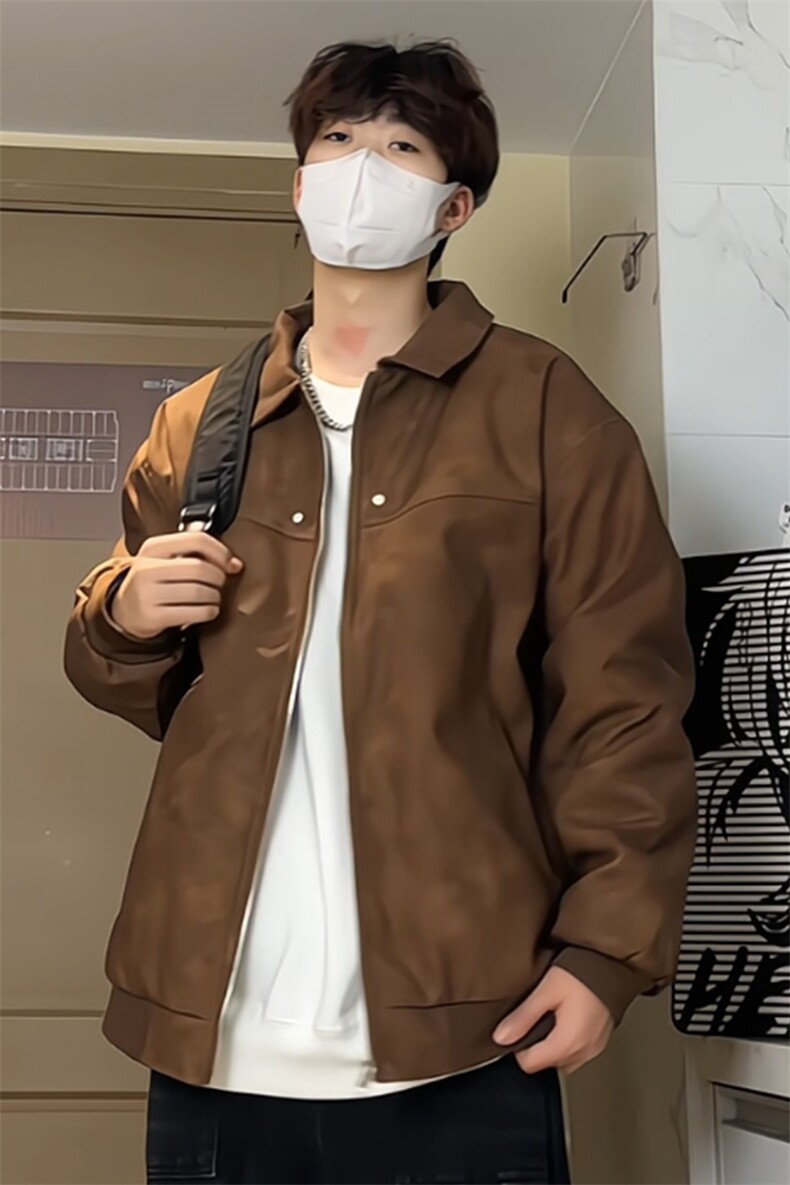 A436-2377加绒-特P90翻领夹克2026冬季新款潮复古宽松加绒外套,男装夹克,电商A436