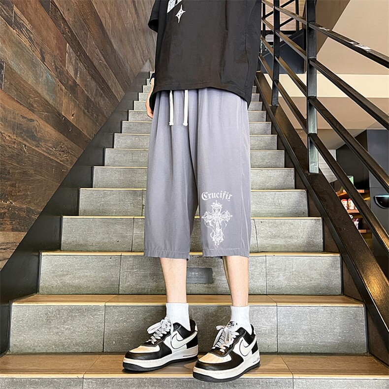 QK72268-P25冰丝七分裤男大码速干短裤男五分裤港风风格,男装休闲裤,电商A040