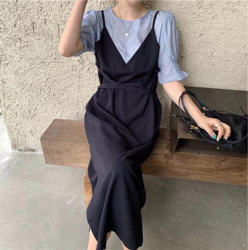 【现货】夏季新款天丝假两件连衣裙，女装连衣裙，名依人