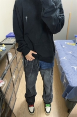 B221美式ins高街暗黑小众个性拼接直筒牛仔裤LK23141-P65控88，男装牛仔裤，电商B221