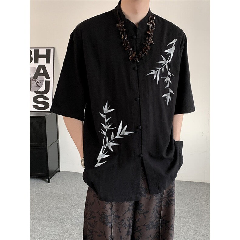 夏装棉麻新中式改良立领短袖衬衫男女风上衣百搭大码半袖衬衣,男装衬衫,星座909