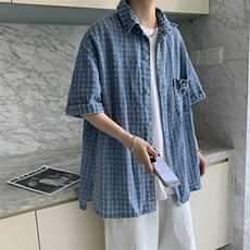 牛仔衬衫男破洞韩版潮流高街帅2022夏季新款ins宽松外套W2714-P48，男装衬衫，星座412-2