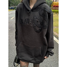 WY01CC-特P68黑蛇碎石绣花卫衣男女高街情侣帽衫，男装卫衣，星座1007（原301D）