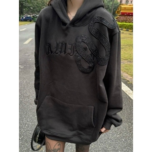 WY01CC-特P68 黑蛇碎石绣花卫衣男女高街情侣帽衫图片