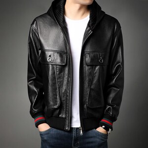 X2163秋冬新款海宁皮衣男士绵羊皮夹克连帽P810,男装皮衣,电商B360
